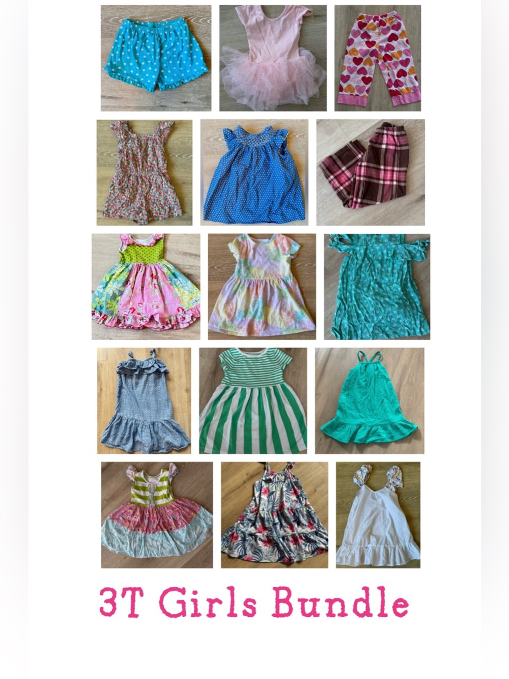 Girls Size 3T Clothing Lot | Mixed Tops Bottoms Play PJs & Dresses- 15 pieces